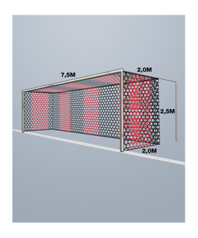 Cawila Tornetz HEXA 7,50x2,50m | Tiefe 2,0x2,0m | Maschenweite 12cm | Stärke 4mm | rot/schwarz