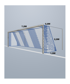 Cawila Tornetz HEXA 7,50x2,50m | Tiefe 0,80x1,50m | Maschenweite 12cm | Stärke 4mm | blau/weiß
