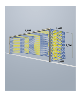Cawila Tornetz HEXA 7,50x2,50m | Tiefe 2,0x2,0m | Maschenweite 12cm | Stärke 4mm | blau/gelb