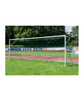 Cawila Fussballtor 7,32 x 2,44m in Bodenhülsen | Freie Netzaufhängung | silber | vollverschweißt