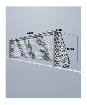 Cawila Tornetz HEXA 7,50x2,50m | Tiefe 0,8x2,0m | Maschenweite 12cm | Stärke 4mm | weiß/schwarz