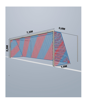 Cawila Tornetz 7,50x2,50m | Tiefe 0,8x1,5m | Maschenweite 12cm | Stärke 4mm | blau/rot