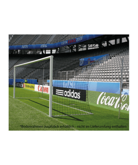 Cawila Fussballtor 7,32 x 2,44m in Bodenhülsen | Freie Netzaufhängung | weiß | Eckverschweißt