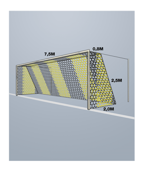 Cawila Tornetz HEXA 7,50x2,50m | Tiefe 0,8x2,0m | Maschenweite 12cm | Stärke 4mm | gelb/schwarz