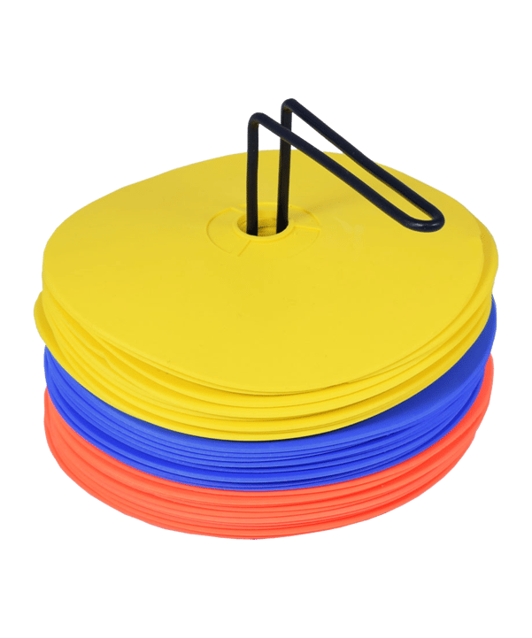 Cawila Gummi Markierungsscheiben 30er Set | rutschfeste Floormarker | 15cm | rot/blau/gelb - rot