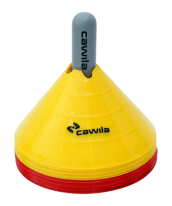 Cawila Markierungshauben L 20er Set mit Halter | 10 x gelb und 10 x rot - weiss